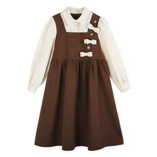 女童连衣裙秋冬2025新款中大童时尚假两件裙子韩版女孩洋气公主裙