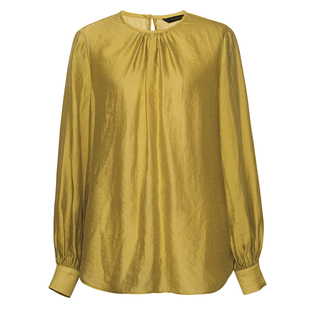 罗衣法式圆领黄色衬衫女春季优雅别致褶皱宽松长袖通勤上衣11611