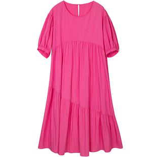 URLAZH有兰夏季新款复古洋气粉色减龄气质宽松短袖长款连衣裙女