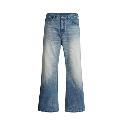 TNMK水洗复古做旧微喇叭牛仔裤男