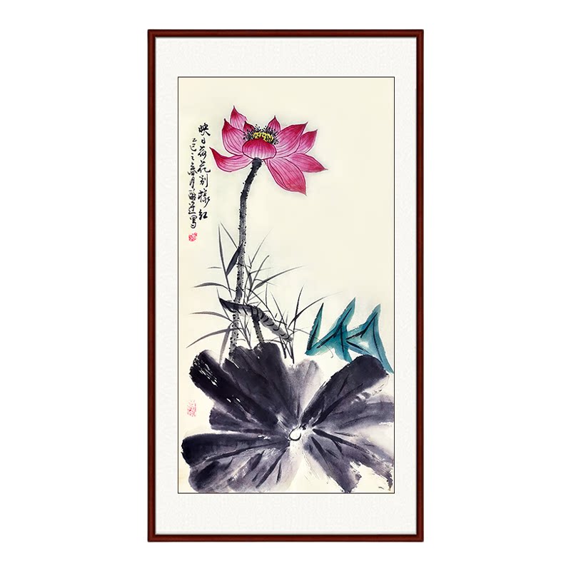 廉洁真迹客厅黑白简约莲蓬国画
