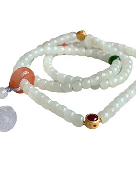 麟又【支持复检】和田玉青海山料白玉6mm老型桶珠108佛珠手链手串