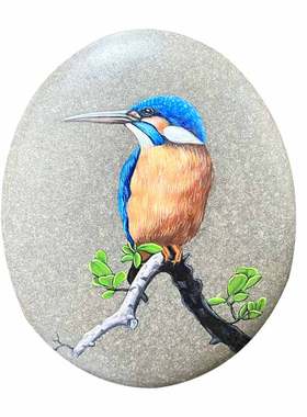 石头摆件现代客厅纯手绘石头画