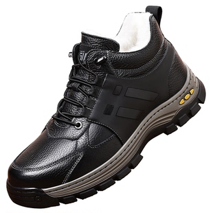 达官贵人冬新款加绒加厚棉鞋男款防水防滑保暖羊毛真皮牛皮雪地靴