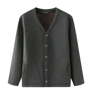 中老年人加绒加厚开衫爸爸冬装保暖衣外套男老人居家上衣爷爷棉衣