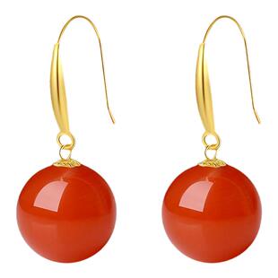 保山南红耳坠女天然玛瑙18K金冰红单珠耳环高级感新中式国风耳饰