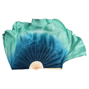 一条大河扇子舞蹈扇真丝渐变色墨蓝青绿古典舞跳舞专用绸扇道具