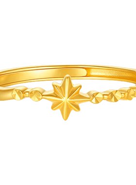 【中国黄金官方店】黄金戒指5G六芒星足金戒指新品送礼