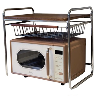 中古风厨房置物架家用台面电饭锅微波炉架子双层收纳锅架烤箱支架
