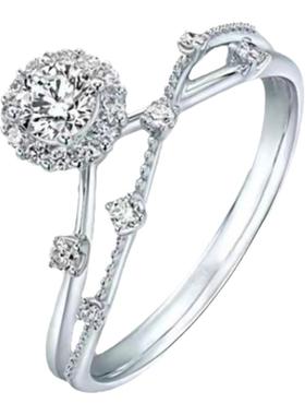 新品50分莫桑石钻戒女戒指星河925纯镀银18K白金铂金结婚仿真钻戒