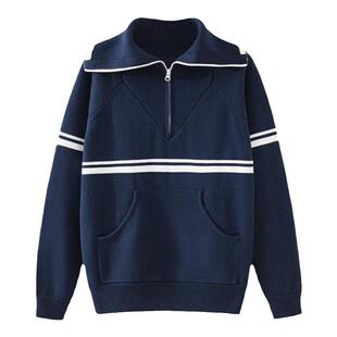 归路谭松韵归晓同款衣服翻领拉链针织衫高领百搭长袖宽松毛衣外套