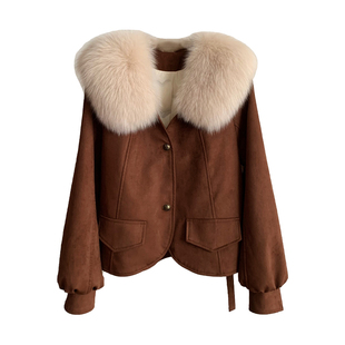 可可暖绒！90鹅绒麂皮绒狐狸毛领羽绒服2025新款皮草毛毛外套女冬