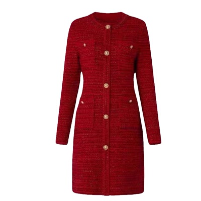 明星同款红色羊绒气质毛衣连衣裙