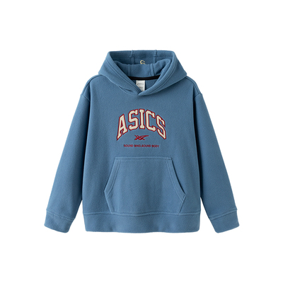 亚瑟士童装25年新款摇粒绒连帽卫衣柔软舒适保暖宽松长袖加厚上衣