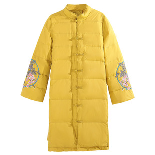 反季特卖中国风喇叭袖刺绣羽绒服女中长款2024年冬装新款显瘦气质