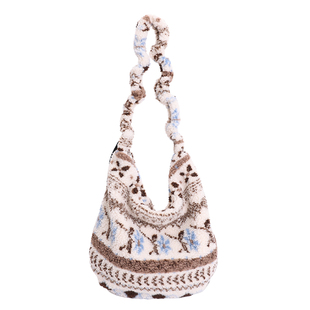 费尔岛风提花色毛绒包女2025新款大容量暖呼呼甜美少女单肩斜跨包