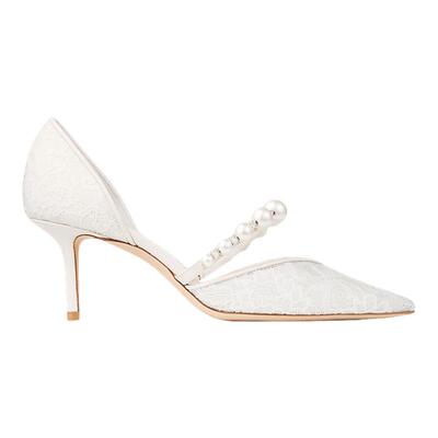 JIMMY CHOO/AURELIE 85 女士 珍珠饰蕾丝高跟鞋婚鞋