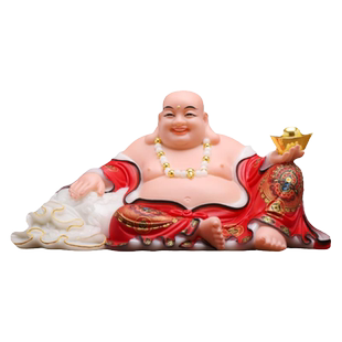 慈缘阁汉白玉古彩元宝弥勒佛菩萨大肚笑佛像摆件开心包衣弥勒菩萨