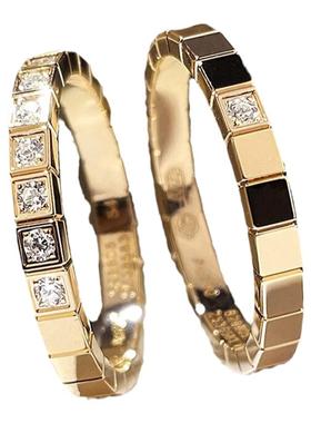 冰块戒指小众设计几何素圈情侣对戒女纯银方块士级感食指排钻戒指