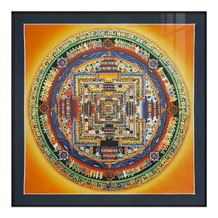 尼泊尔纯手绘六字真言黑金唐卡玄关装饰画西藏坛城招财纳福装饰画