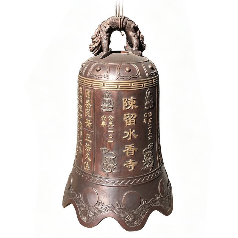 黄铜寺庙大钟复古双龙蒲牢钮祈福雕塑
