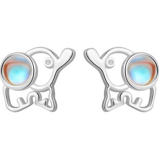 999纯银月光石小象耳钉女小众设计气质养耳洞独特耳环高级感耳饰