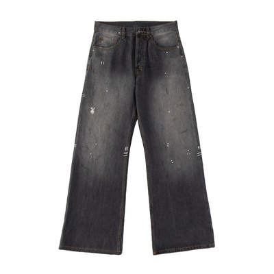 【高端】正确AC水洗做旧泼墨竹节牛仔裤男女2021m阔腿宽松微喇裤