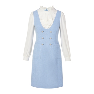 朗姿集团LIME莱茵假两件连衣裙25春季飘带领衬衫粗花呢拼接裙