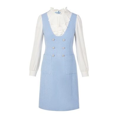 朗姿集团LIME莱茵假两件连衣裙25春季飘带领衬衫粗花呢拼接裙