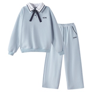 笛莎官方旗舰童装女童加绒套装秋冬季新款大童女孩儿童保暖两件套