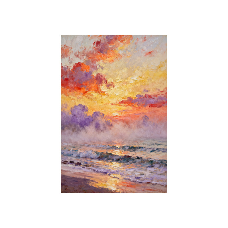 纯手绘油画海边日落风景装饰画