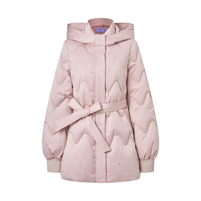 【SGPR】立体波浪绗缝H型中长款羽绒服鸭绒保暖外套2025冬季新款