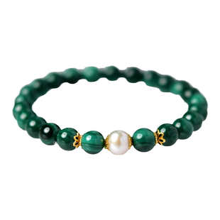 孔雀石手串女东海水晶翡翠玉石绿色宝石紫锂辉散珠子淡水珍珠手链