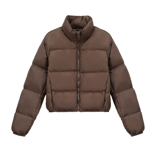 咖色肯豆短款羽绒服女2025年新款白鸭绒面包服冬季立领小个子外套