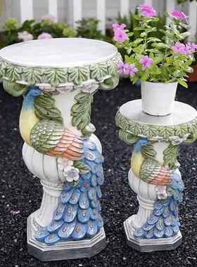 孔雀庭院装饰摆件创意别墅阳台布置户外北欧罗马柱花架花盆底座