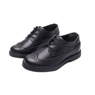 男童黑色小皮鞋学院英伦风春款真皮软底学生皮鞋系带西装表演单鞋