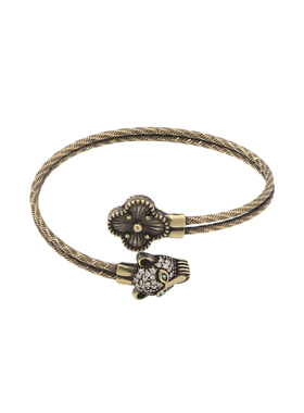 纯铜手镯女古风四叶草豹子头双环