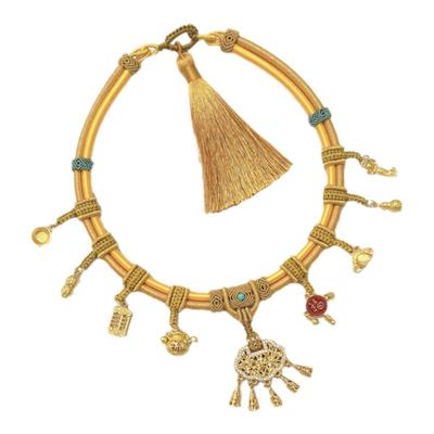 网红爆款宝宝周岁项圈金锁挂绳抓周拍照婴儿平安锁手工编绳双圈