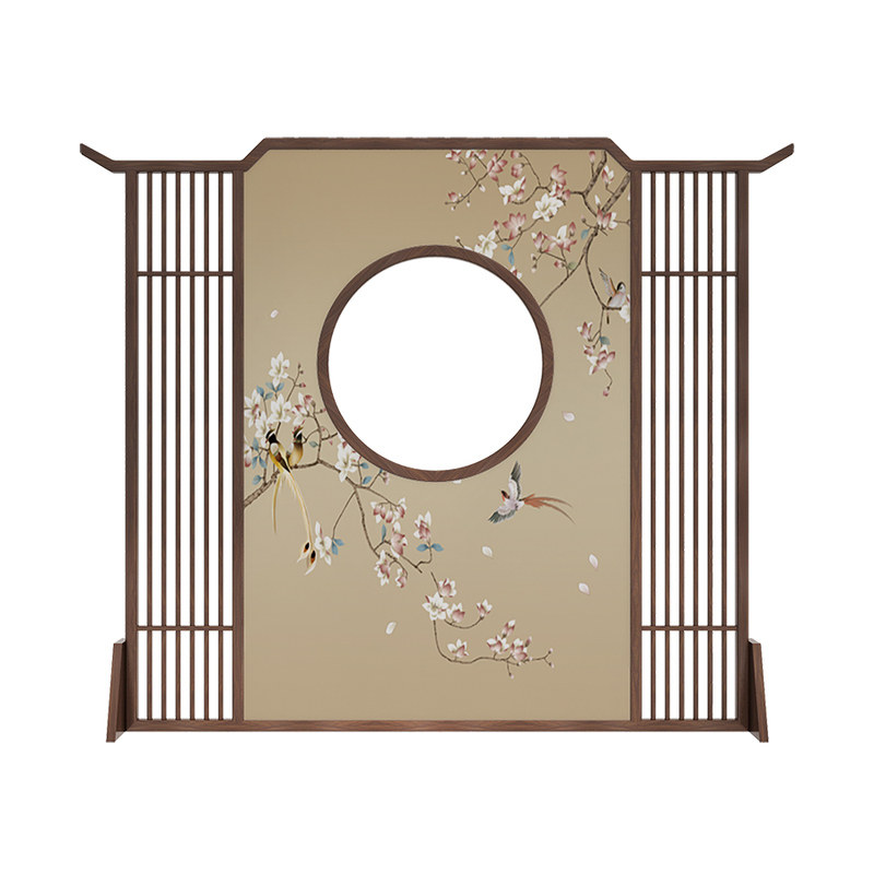 屏风隔断客厅新中式花鸟玄关入户座屏