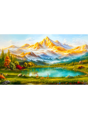 聚宝盆靠山图客厅欧式风景满绣