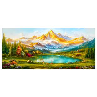 家娜丽莎十字绣金山福鹿靠山图2026新款客厅欧式风景山水画聚宝盆
