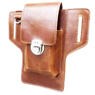 纯牛皮手机腰包男6.5寸工地干活手机皮套放烟盒挂钥匙穿皮带腰包