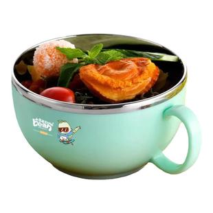小豆苗儿童餐具304不锈钢碗带手柄小孩防摔隔热家用面条碗米饭碗