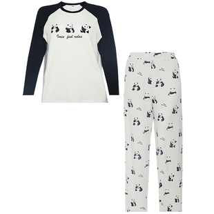 爱美丽熊猫慢慢双面布家居服套装2025秋冬新款圆领套头睡衣女