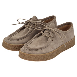 德芙琳鹿皮复古厚底系带袋鼠鞋新款牛反绒3.5cm松糕鞋休闲女鞋