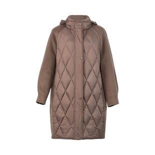 HONRN/红人连帽山羊绒羊毛拼接白鹅绒羽绒服外套女冬季HI59YR111