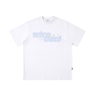 WHOOSIS（不知其名）星星网格刺绣短袖T恤春夏百搭圆领宽松男女潮