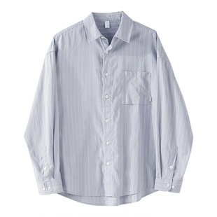 LUUD 通勤极简风条纹长袖翻领衬衣天丝莱赛尔混纺亚麻衬衫外套男