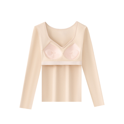 双面磨毛固定杯带胸垫保暖内衣