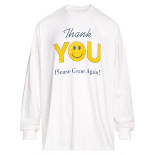 LEONSENSE力上司 笑脸印花圆领Oversize落肩设计大廓形长袖T恤